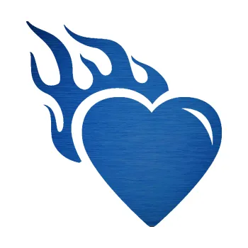 Samolepící dekorace SAMOLEPKA Srdíčko 011 levá s plamenem (65 - škrábaný kov modrý) NA AUTO, NÁLEPKA, FÓLIE, POLEP, TUNING, VLASTNÍ TEXT, TISK, AUTOSAMOLEPKY.cz, POLEPY, OBRÁZEK, LOGO, SAMOLEPKY