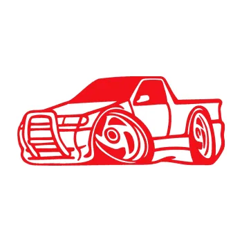 Polep vozidla SAMOLEPKA Škoda Felicia korba karikatura levá (10 - červená) NA AUTO, NÁLEPKA, FÓLIE, POLEP, TUNING, VLASTNÍ TEXT, TISK, AUTOSAMOLEPKY.cz, POLEPY, OBRÁZEK, LOGO, SAMOLEPKY