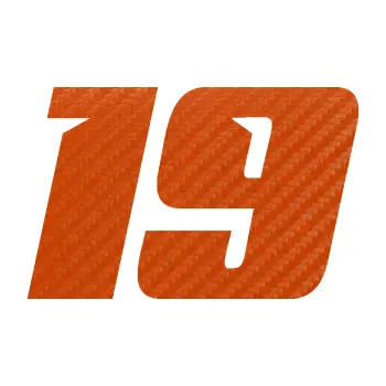 Polep vozidla Startovní číslo 19 typ 6 (54 - 3D karbon oranžový) SAMOLEPKA NA AUTO, NÁLEPKA, FÓLIE, POLEP, TUNING, VLASTNÍ TEXT, TISK, AUTOSAMOLEPKY.cz, POLEPY, OBRÁZEK, LOGO, 3D STICKERS