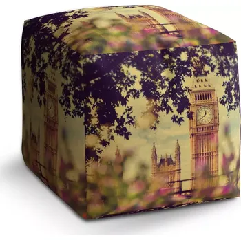 Taburet Taburet Kostka Londýn Big Ben Flowers: 40x40x40 cm - Sablio