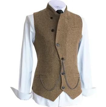 Vlněná pánská vesta k obleku se zavinováním Barva: Hnědá, Velikost: 3XL