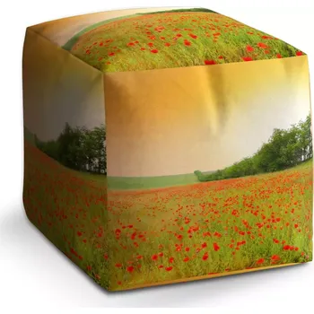 Taburet Taburet Kostka Pole vlčích máků: 40x40x40 cm - Sablio