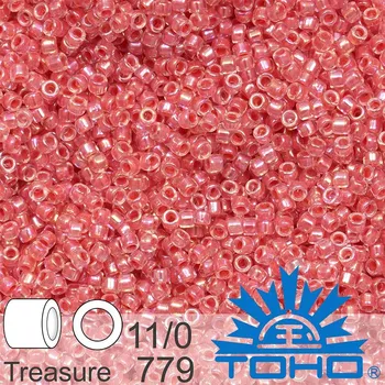 Dětské navlékací korálky Korálky TOHO tvar TREASURE (válcové). Velikost 11/0. Barva 779 Inside-Color Rainbow Crystal/Salmon-Lined. Balení 5g.