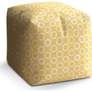 Taburet Taburet Kostka Bílé kruhy na žluté: 40x40x40 cm - Sablio