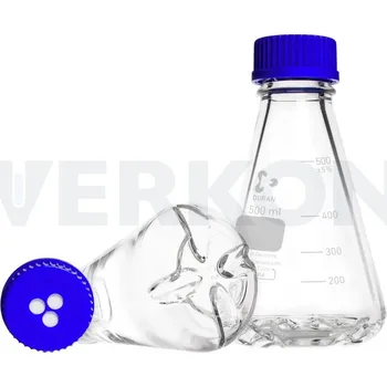 Baňka Baffled dle Erlenmeyera se šroubovým uzávěrem s membránou, Duran, Objem [ml]: 500, GL [mm]: 45, Balení [ks]: 4