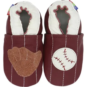 Capáčky CAROZOO Kožené capáčky s koženou podrážkou baseball na červené 2-3 roky Červená 24,5