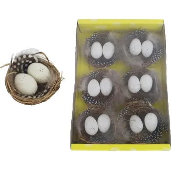 Velikonoční dekorace Velikonoční vajíčka v hnízdě, 6 ks X5773