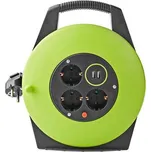 NEDIS kabelový buben/ 3x 1,5 mm2/ 3x zásuvka/ tepelná elektrická pojistka/ Typ F/ USB/ zeleno-černá/ 10 m