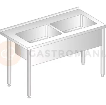 Nerezový dřez Stůl přístěnný z nerezové oceli s dvoukomorovou vanou 1600x600x850 mm, výš. komory = 400 mm | DORA METAL, DM-3249
