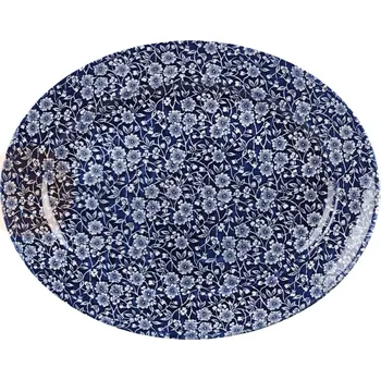 Talíř Oválný talíř zdobený bílými květy 36,5 x 29,3 cm, modro-tmavě modrý | CHURCHILL, Vintage Prints