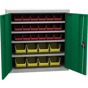 Skříň s plastovými zásobníky (26 ks) PRSPP02C, šedá/zelená