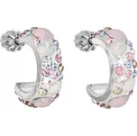 Stříbrné náušnice kruhy s krystaly Swarovski růžové půlkruh 31118.3 Magic rose