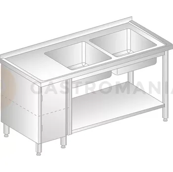 Nerezový dřez Stůl přístěnný z nerezové oceli s 2 dřezy, skříňkou a poličkou 1700x700x850 mm | DORA METAL, DM-3215