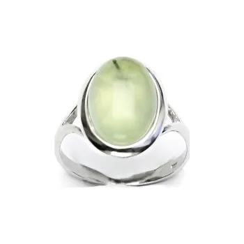 Prsten Stříbrný prsten, přírodní kámen prehnit - T 1454 (prehnit 14x10 mm)