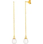JVD Dámské stříbrné pozlacené visací náušnice na pouzetku s perlami SVLE1994XH2GO00