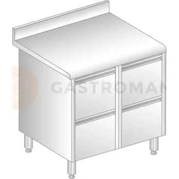Nerezový dřez Stůl přístěnný z nerezové oceli s 4 šuplíky, zadní lištou a okapovou lištou 800x700x850 mm | DORA METAL, DM-S-3121