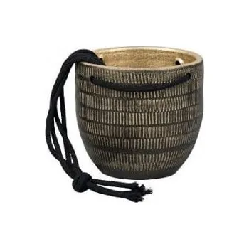 Obal na květináč Závěsný keramický obal na květináč LE HAVRE, dekor čárky, průměr 14 cm, černo - zlatý