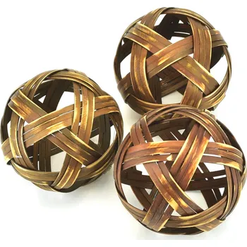 Bambusové dekorační koule hnědé, 3 ks, Ø10 cm