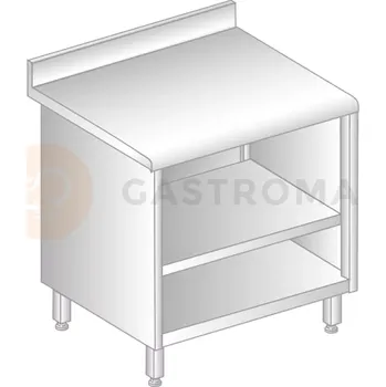 Počítačový stůl Stůl přístěnný z nerezové oceli s otevřenou skříňkou, poličkou, zadní lištou a okapovou lištou 1300x700x850 mm | DORA METAL, DM-S-3115