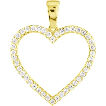 Přívěsek GEMMAX Zlaté srdíčko poseté zirkony – zlatý šperk ryzosti 585/1000 v Dárkovém balení s Certifikátem GLPYB-37061