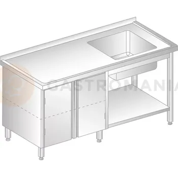 Nerezový dřez Stůl přístěnný z nerezové oceli s dřezem, skříňkou a poličkou 1700x600x850 mm | DORA METAL, DM-3206