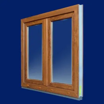 Okno Dvoukřídlé okno zlatý dub 115x110 cm (1150x1100 mm) - pravé, bez středového sloupku (štulp)