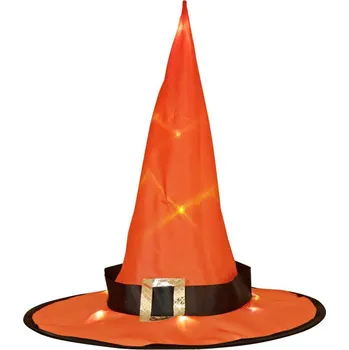 Karnevalový doplněk Čarodějnický klobouk s LED světlem Barva: Oranžový