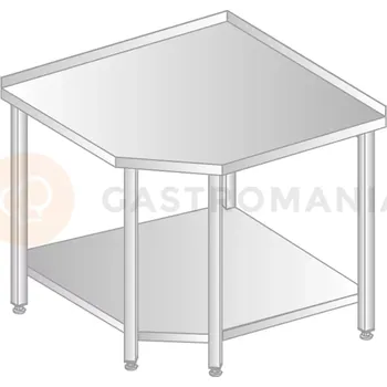 Počítačový stůl Stůl přístěnný rohový z nerezové oceli s policí, 968x868x700x600x379x850 mm | DORA METAL, DM-3105