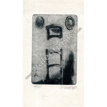 Umění Židle a dva obrazy (Vladimír Komárek originální lept - signováno)