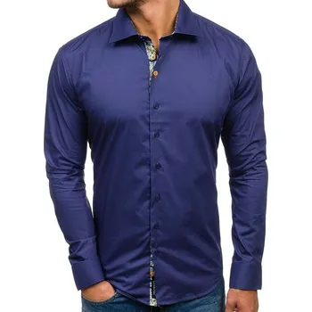 Pánská košile Tmavě modrá pánská elegantní košile s dlouhým rukávem 9983 - S
