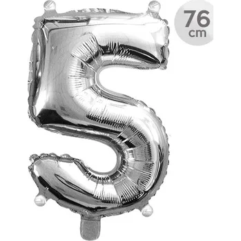 Balónek Balón narozeninový 76 cm - číslo 5, stříbrný 450528