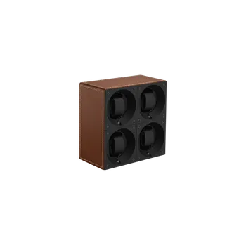 Natahovač hodinek SWISSKUBIK Multiple 4p SwissKubiK v hnědé kůži prošívanou bílou nití