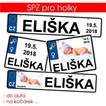samolepka SPZ - dětské holky - pouze samolepka / 8. auto / 20x16 cm motorka / s očky pro zavěšení + 20Kč