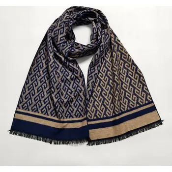 Šála Šála z česaného hedvábí modro-béžová se vzorem oboustranná, HEDVÁBNÝ SVĚT