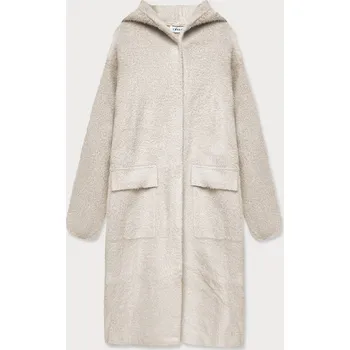 Dámský kabát Béžový přehoz přes oblečení á la vlna s kapucí (B3006) odstíny béžové XL (42)