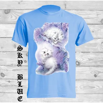 Dívčí tričko detske-levne-bavlnene-tricko-potisk-kotatka Barva: Sky blue - nebesky modrá, velikost: 164