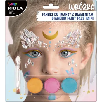 Speciální výtvarná barva KIDEA Barvy na obličej VĚŠTĚC - 3 barvy + štětec a diamanty (sada) 456813