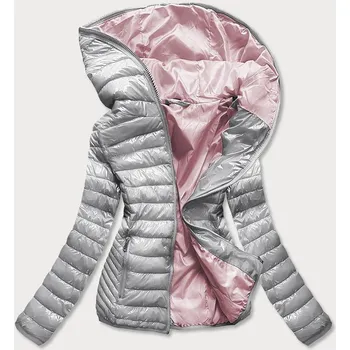 Stříbrná prošívaná dámská bunda s kapucí (B9561) odstíny šedé XL (42)