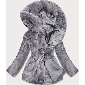 Dámská šedá bunda - kožíšek s kapucí (BR9743-9) odstíny šedé XL (42)