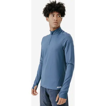 Dámská mikina KALENJI Pánské běžecké tričko s dlouhým rukávem a zipem u krku/mikina Run Warm M MODRÁ