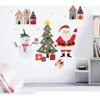 Samolepící dekorace Nálepky na zeď Santa se sněhulákem - Plotbase, s.r.o., 120x70cm
