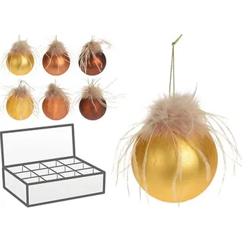 Vánoční ozdoba Vianočná guľa, sklenená 80mm, mix zlatá s pierkom, 1ks 452745