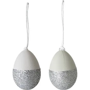 Velikonoční dekorace Dekorativní plastové vajíčko stříbrné, set 2 ks