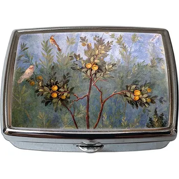 Kosmetické zrcátko Plumeria Plu - Krabička na tablety lékovka-pilulník se zrcátkem Vil la dí Livia, Garden Fresco - 54x58x18 mm