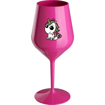 Sklenice DUHOVÝ JEDNOROŽEC - růžová nerozbitná sklenice na víno 470 ml