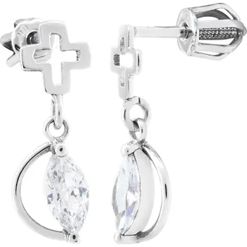 Náušnice Náušnice bílé zlato visací Ovál špičatý s křížkem - ruční práce