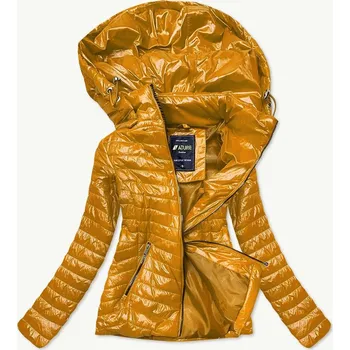 Lesklá dámská bunda v hořčicové barvě (6380) odstíny žluté S (36)