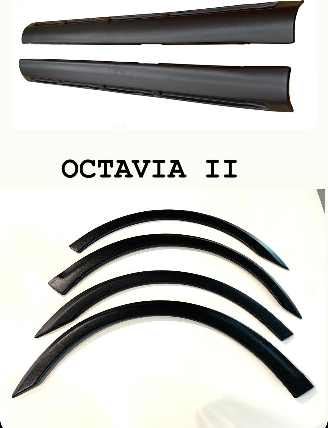Plastové lemy blatníku + prahy Škoda Octavia II 2004-2013 jemný desén (Akční cena - sada na celé vozidlo - Kvalitní)