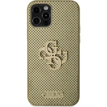 Pouzdro na mobilní telefon Guess PU Perforated 4G Glitter Metal Logo kryt pro iPhone 12/12 Pro Barva: Zlatá