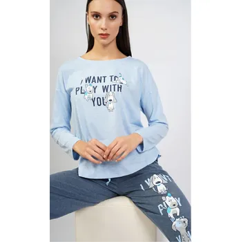 Dámské pyžamo Dámské pyžamo světle modré dlouhé Pejsci, vel. L (Pyžamo s pejskem, pes)